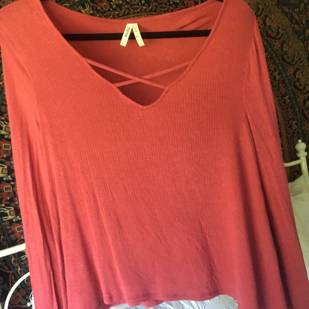 Pink Cross Neck Line Long Sleeve